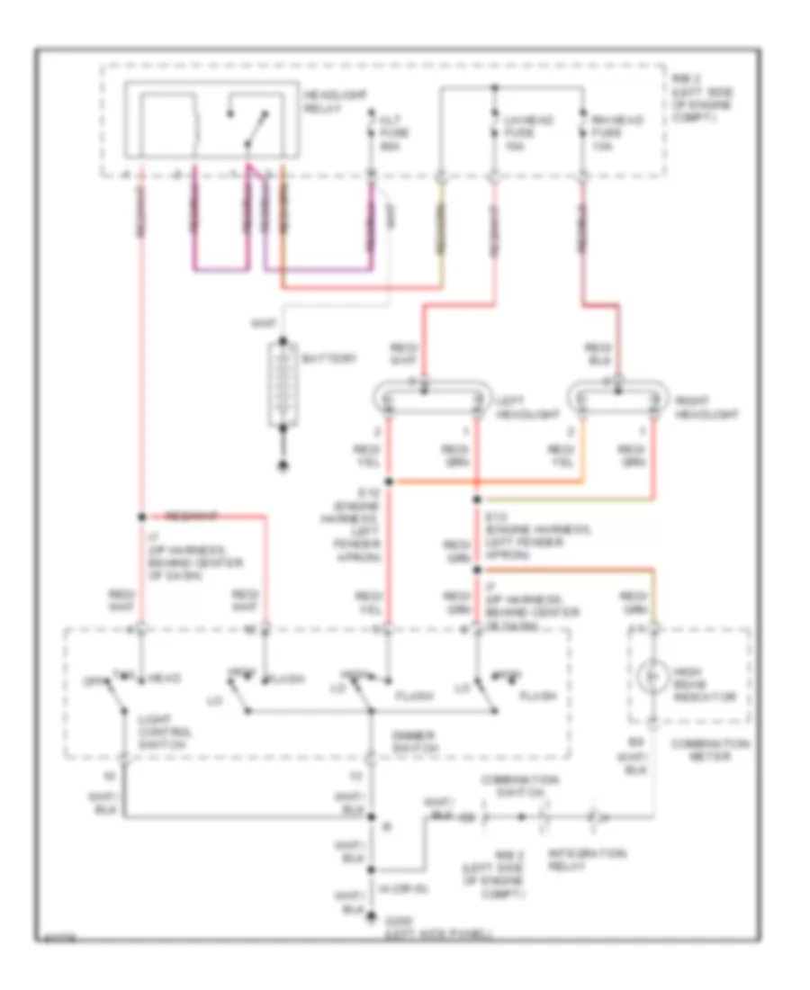 Headlight Wiring Diagram without DRL for Toyota T100 1996
