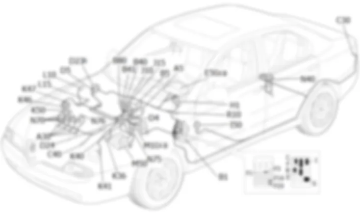 PETROL ENGINE ELECTRONIC               MANAGEMENT - Location of components Alfa Romeo 166 2.0 TS  fino a 2/99