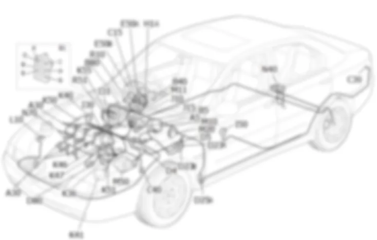 PETROL ENGINE ELECTRONIC               MANAGEMENT - Location of components Alfa Romeo 166 2.5 V6  fino a 2/99
