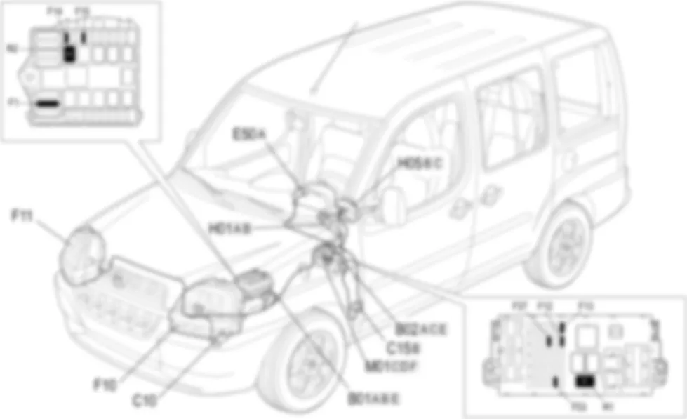 MAIN BEAM HEADLAMPS - LOCATION OF COMPONENTS Fiat DOBLO 1.6 16v  da 12/03