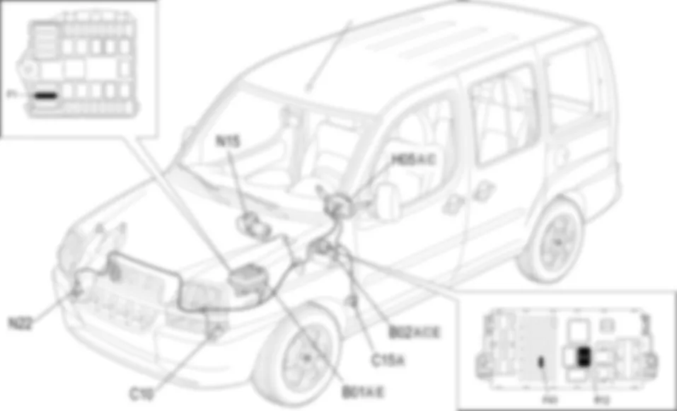 WINDSCREEN WASH/WIPE - LOCATION OF COMPONENTS Fiat DOBLO 1.6 16v  da 12/03