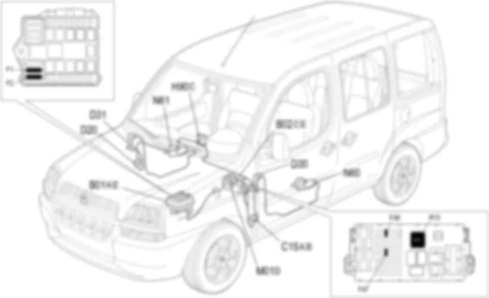 ELECTRIC FRONT WINDOWS - LOCATION OF COMPONENTS Fiat DOBLO 1.6 16v  da 12/03