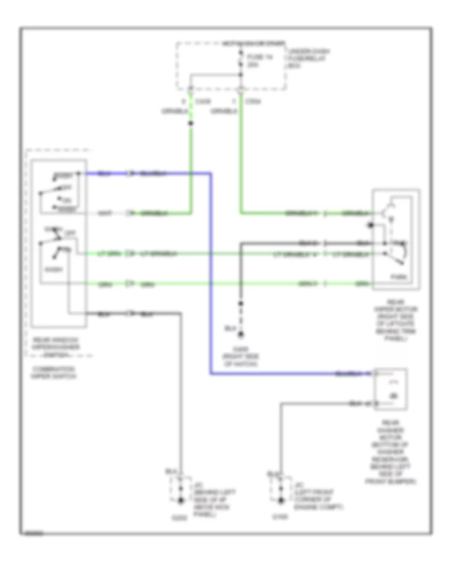 Электросхема заднего стеклоочистителя дворника и омывателя для Acura Integra RS 1995