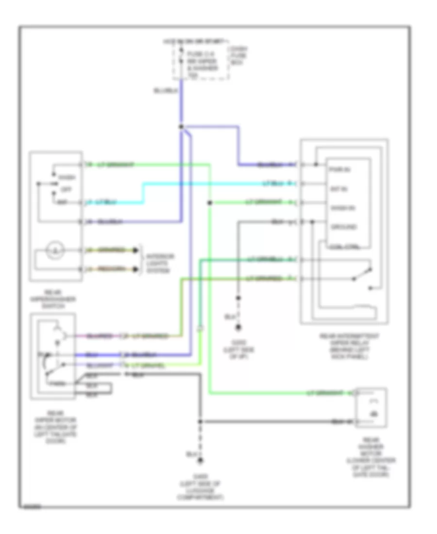 Электросхема заднего стеклоочистителя дворника и омывателя для Acura SLX 1996