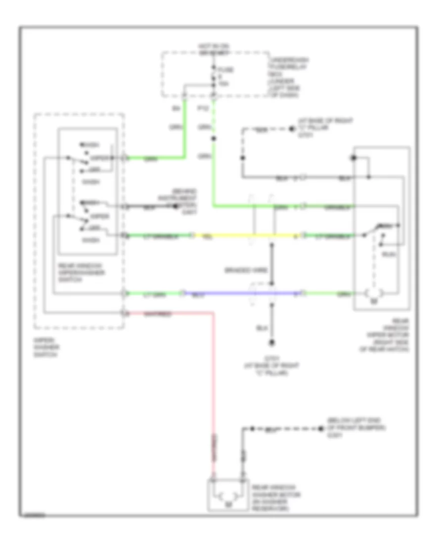 Электросхема заднего стеклоочистителя дворника и омывателя для Acura RSX Type S 2006