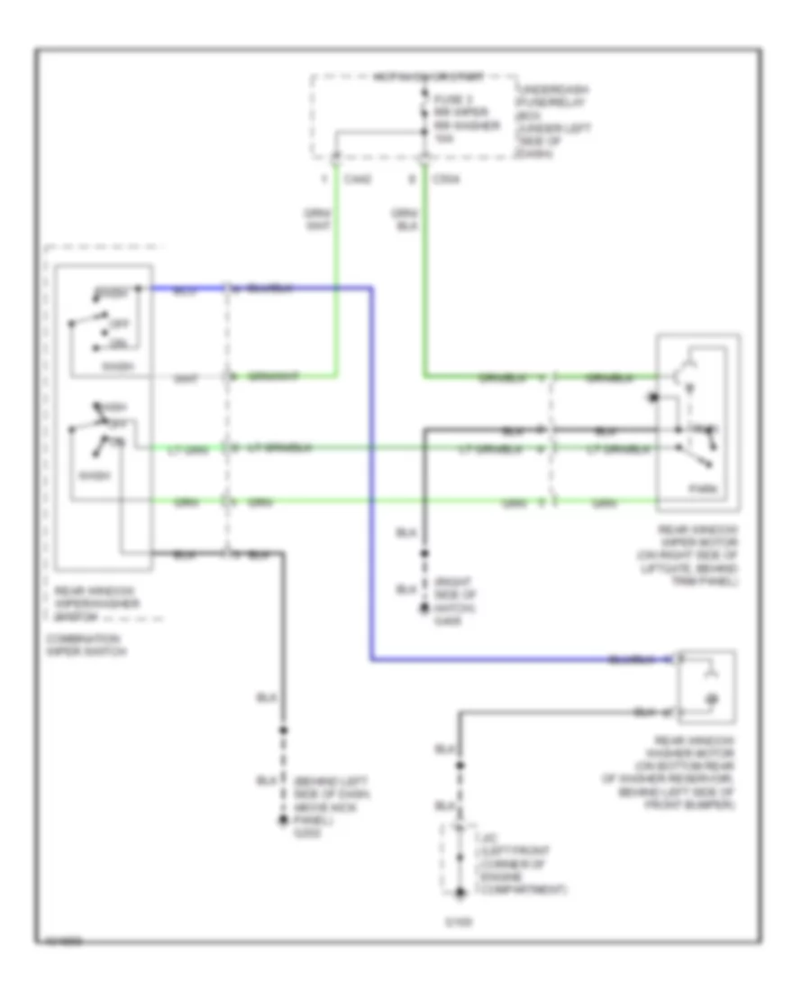 Электросхема заднего стеклоочистителя дворника и омывателя для Acura Integra GS 1999