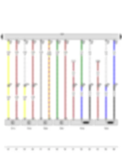 Электросхемa  AUDI A3 2013 - Датчик удара боковой подушки безопасности водителя - Датчик удара боковой подушки безопасности переднего пассажира - Датчик удара задней боковой подушки безопасности со стороны водителя - Датчик удара задней боковой подушки безопасности со стороны переднего пассажира - Блок управления подушек безопасности - Пиропатрон боковой подушки безопасности водителя - Пиропатрон боковой подушки безопасности переднего пассажира