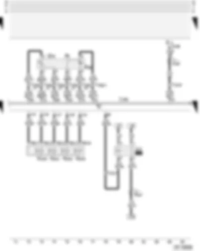 Wiring Diagram  AUDI A3 2001 - Kick-down switch - idling switch - accelerator pedal position sender - fuel pump relay - diesel direct injection system control unit - unit injector solenoid valves (cylinders No. 1 - 4)