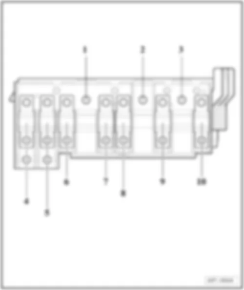 AUDI A3 2011 Main fuse holder: Location  fuse holder A SA  on electronics box high