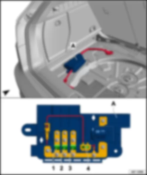 AUDI A3 2015 Fitting location of fuse holder in main fuse box in luggage compartment, with RS3