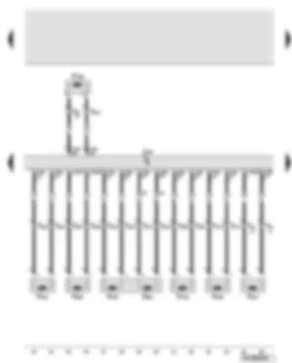 Wiring Diagram  AUDI A6 2007 - Airbag control unit - driver and front passenger seat belt tensioner igniter - rear belt tensioner igniter - driver and front passenger side curtain airbag igniter - driver side belt force limiter