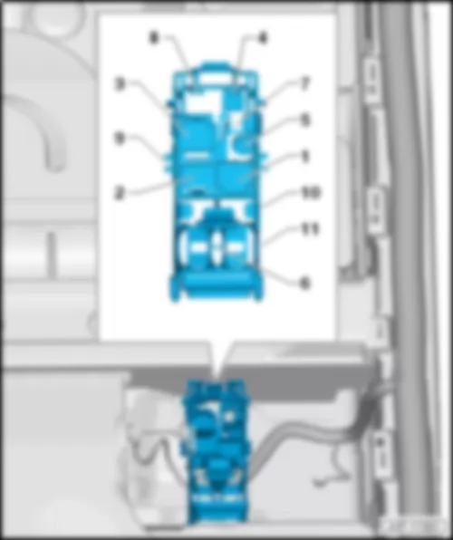 AUDI A7 2011 Место соединения - под сиденьем переднего пассажира