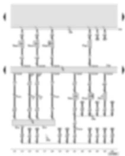 Wiring Diagram  AUDI A8 2004 - Engine control unit - air mass meter - intake air temperature sender - inlet camshaft control valve 1 - exhaust camshaft control valve 1 - torque rod valve - right electrohydraulic engine mounting solenoid valve - map-controlled engine cooling system thermostat - activated charcoal filter system solenoid valve 1 (pulsed)