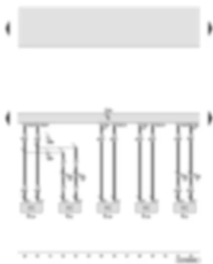 Wiring Diagram  AUDI Q7 2010 - Digital sound package control unit - front right treble loudspeaker - front right bass loudspeaker - front right mid-range loudspeaker - rear left and right mid-range loudspeaker