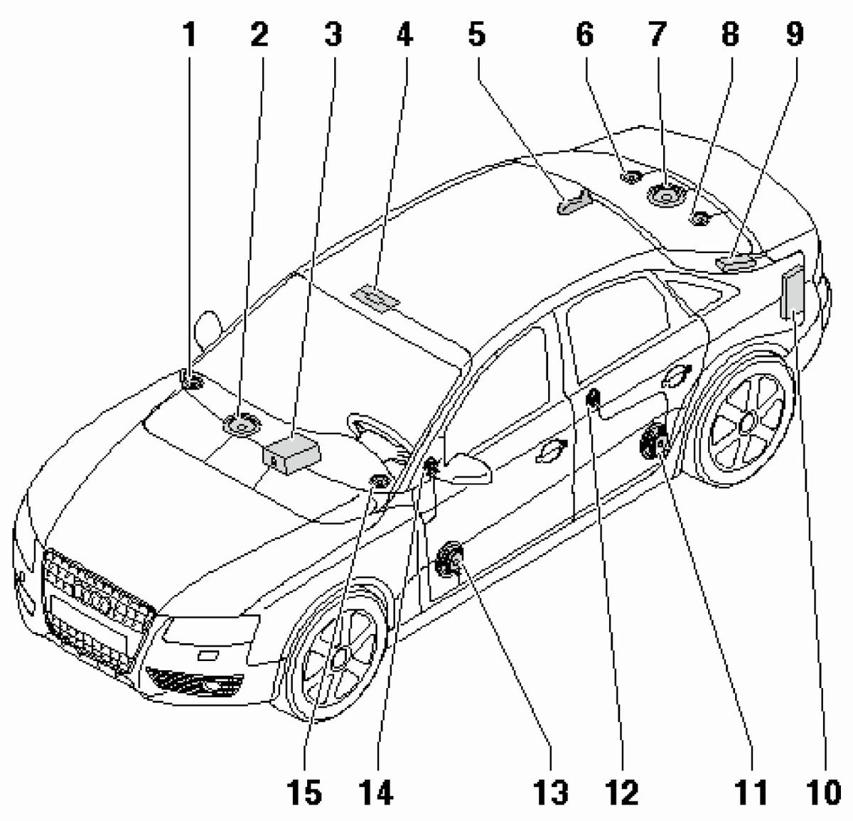 Audi A4 Avant Quattro 2009 - Component Locations -  Sedan Overview (Radio System)