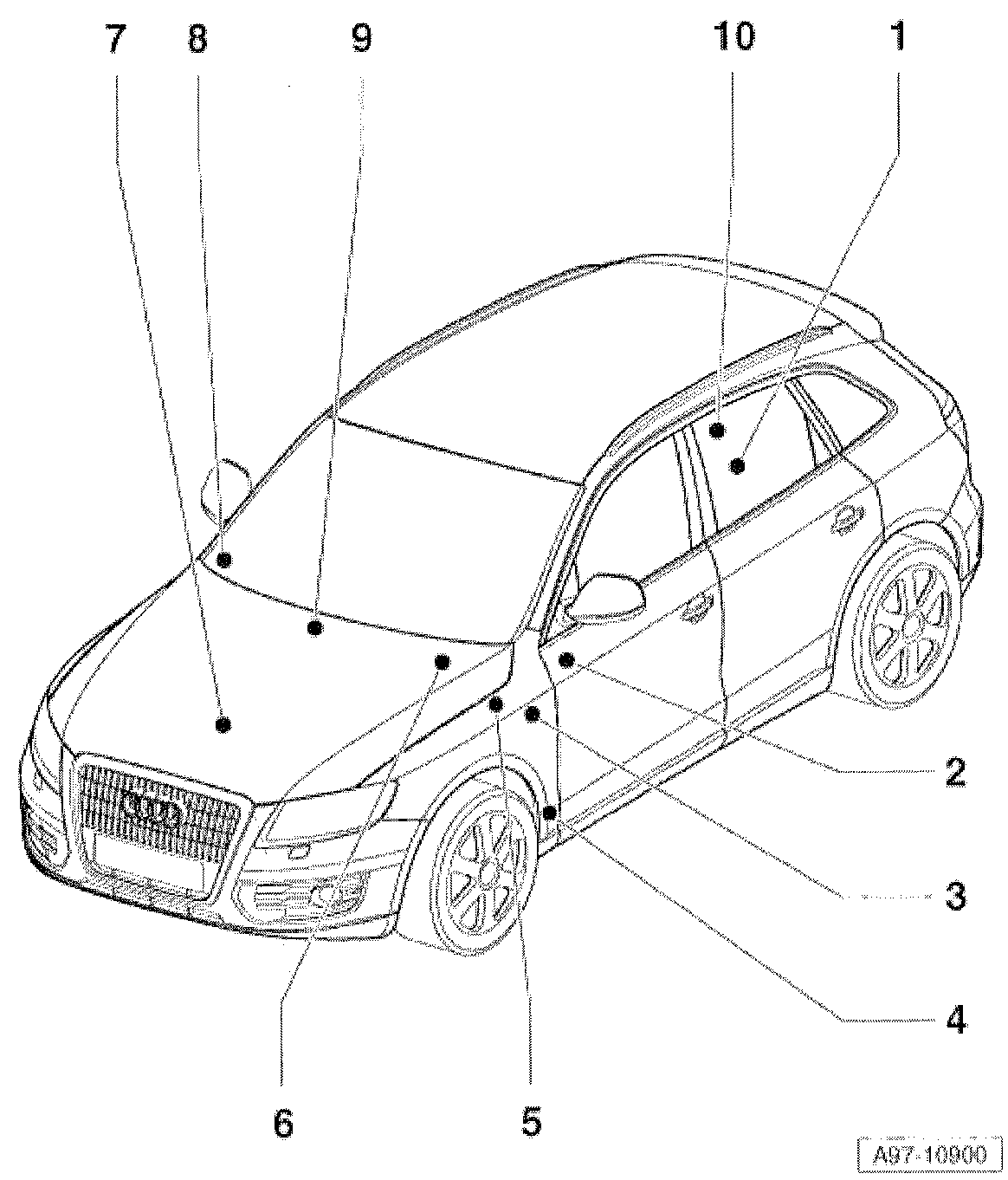 Audi Q5 Quattro 2009 - Component Locations -  Identifying Location Of Relay & Fuse Holder Panels (Overview Of Fuses)