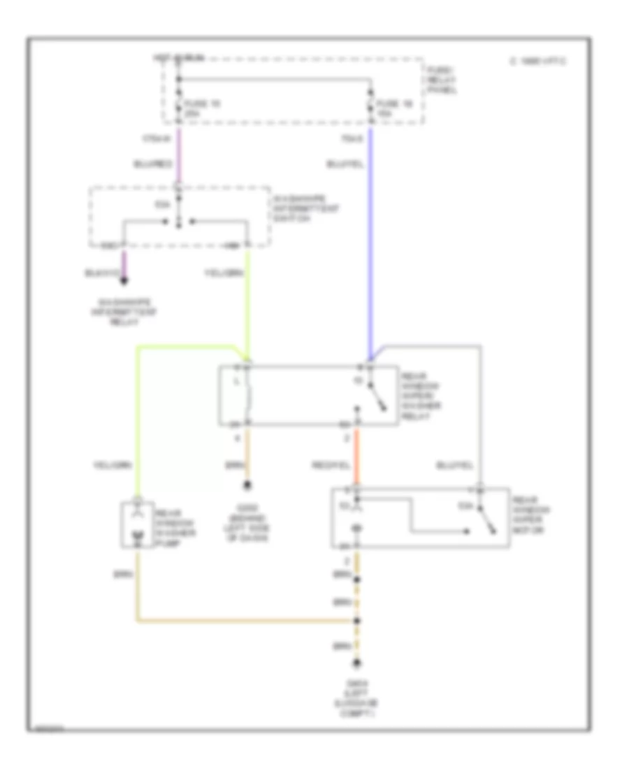Электросхема заднего стеклоочистителя дворника и омывателя для Audi 200 Quattro 1990