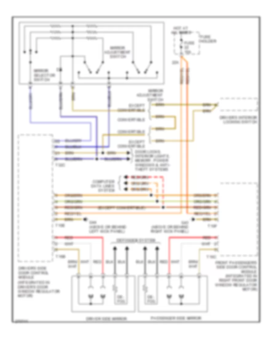 Power Mirrors Wiring Diagram without Auto Tilt Down Mirrors for Audi A4 2008