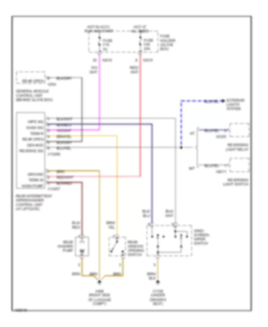Электросхема заднего стеклоочистителя дворника и омывателя, Универсал для BMW 323i 1999