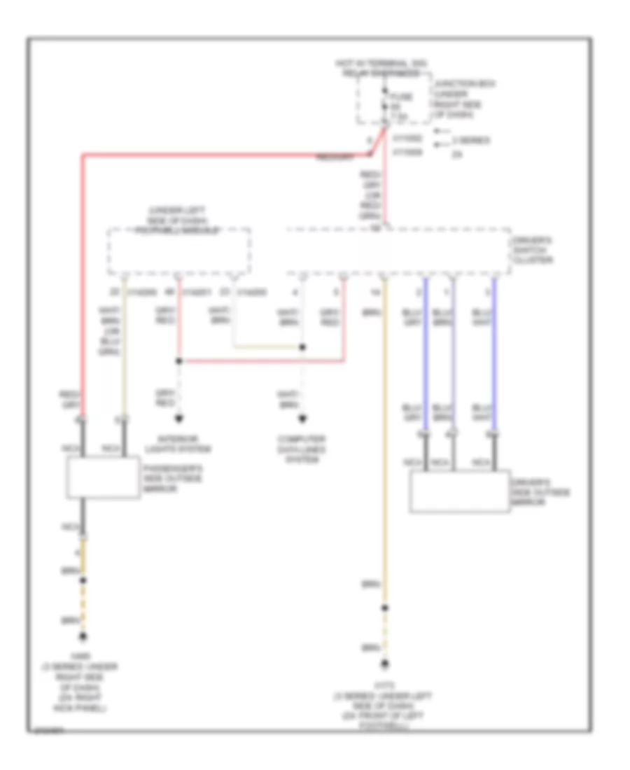 Power Mirrors Wiring Diagram without Heated Mirrors for BMW Z4 30i 2009