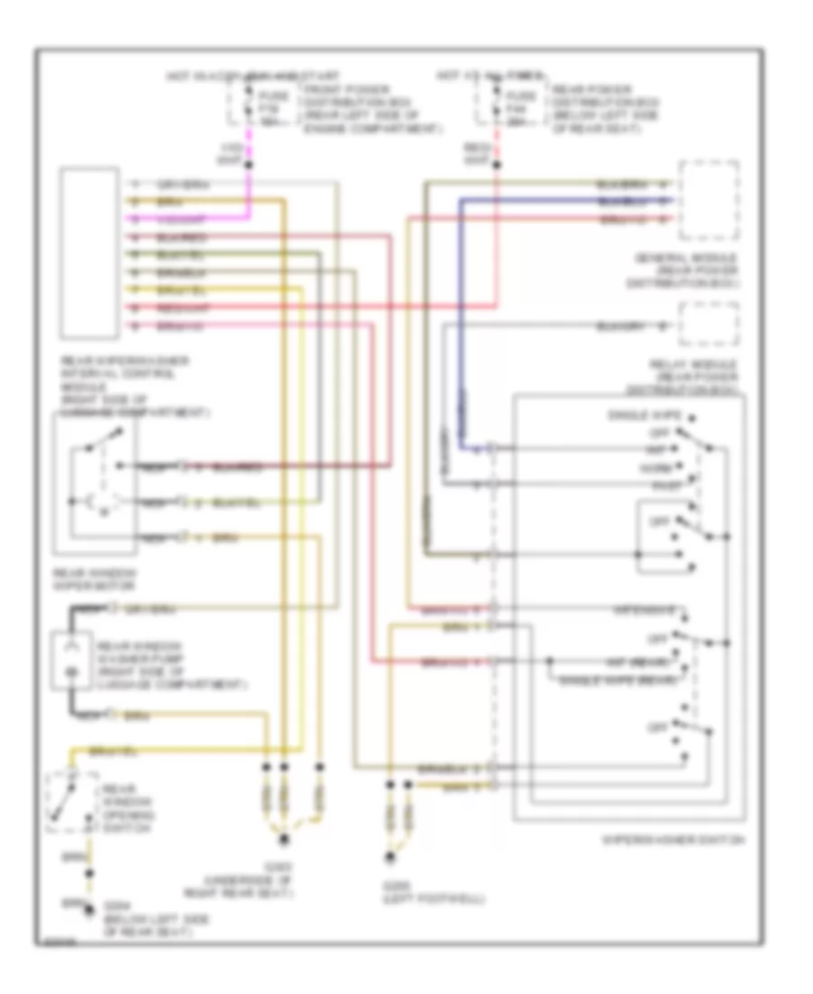 Электросхема заднего стеклоочистителя дворника и омывателя для BMW 530iT 1995