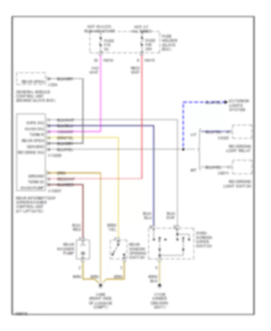Электросхема заднего стеклоочистителя дворника и омывателя для BMW 325i 2005