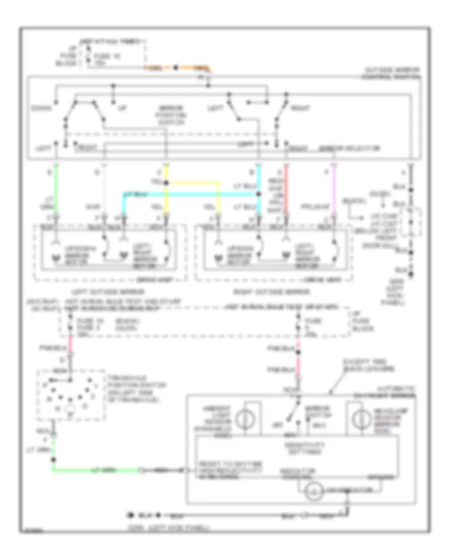 Электросхема привода зеркал для Buick LeSabre Limited 1992