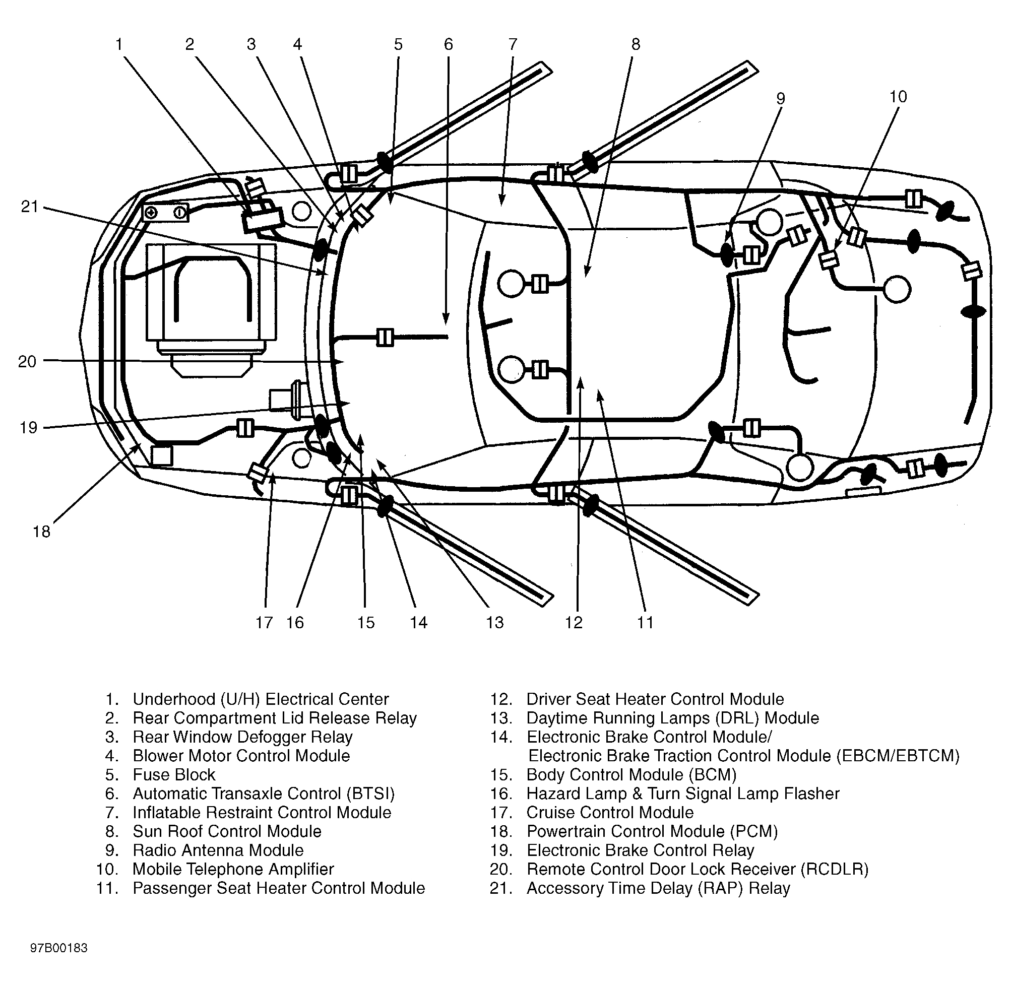 Buick Century Custom 1997 - Component Locations -  Top Of Car