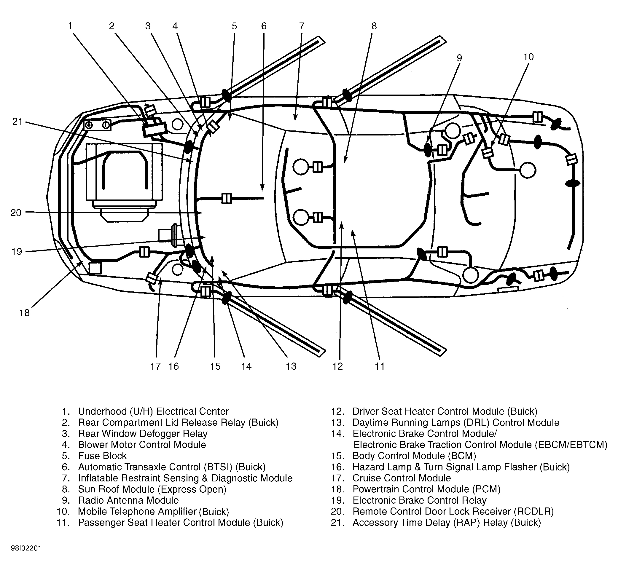 Buick Century Custom 1998 - Component Locations -  Top Of Vehicle