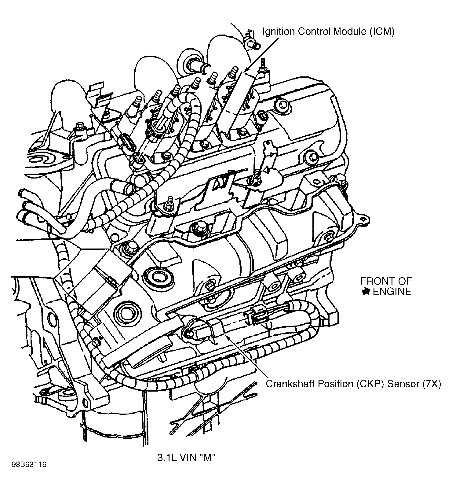 Buick Century Limited 1999 - Component Locations -  Right Side Of Engine (3.1L VIN M)