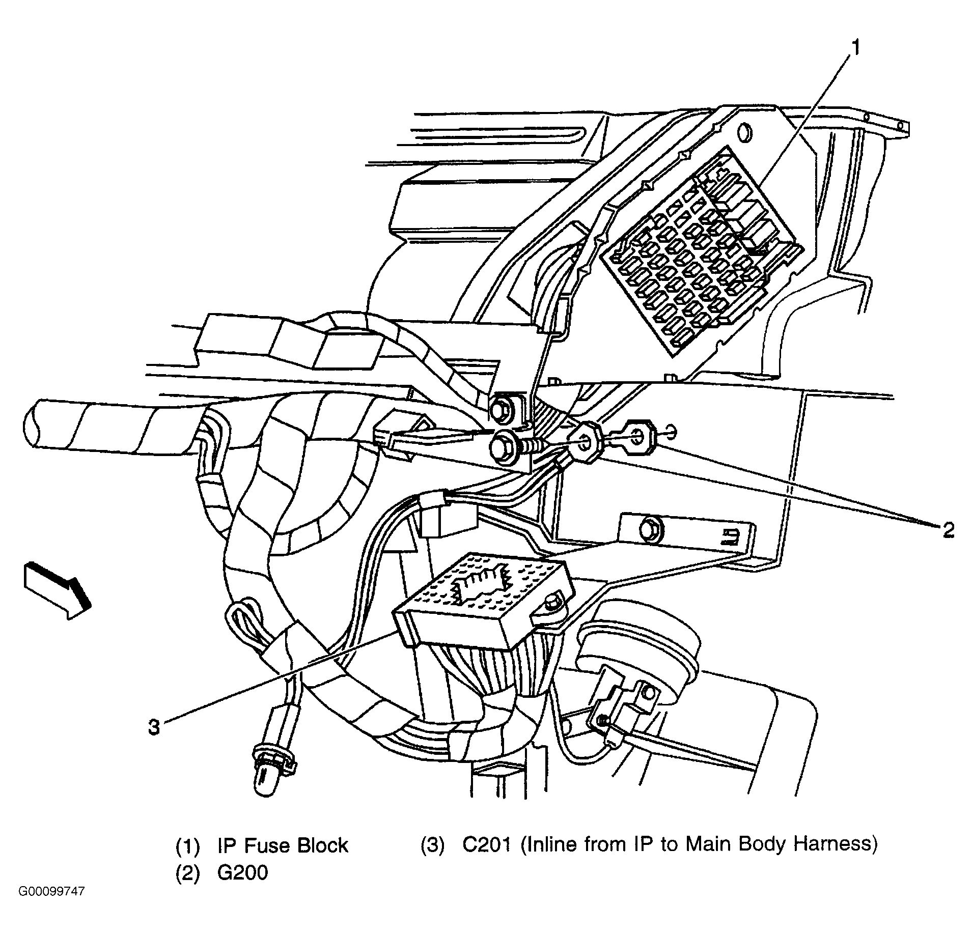 Buick Century Limited 2000 - Component Locations -  Locating Instrument Panel Fuse Block