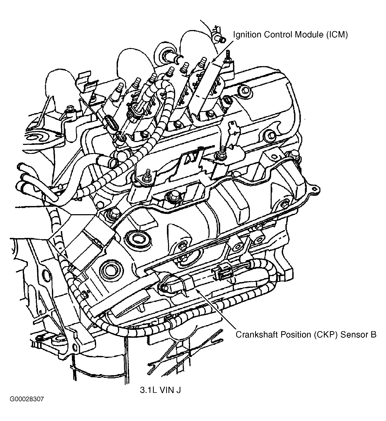 Buick Century Limited 2002 - Component Locations -  Right Side Of Engine (3.1L VIN J)