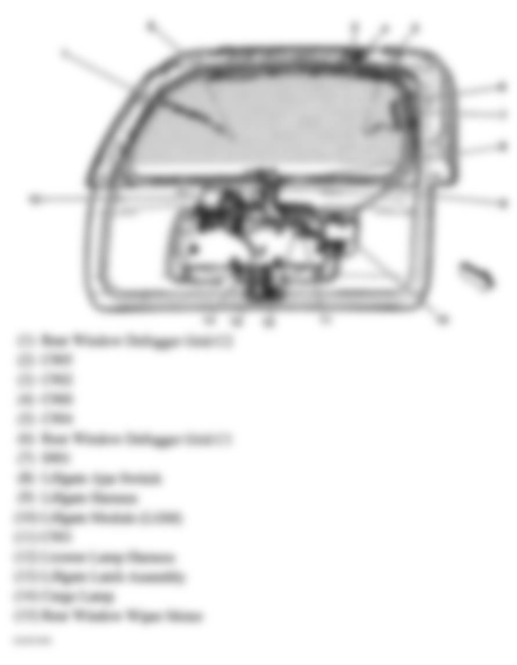 Buick Rainier 2004 - Component Locations -  Liftgate (Except XUV)