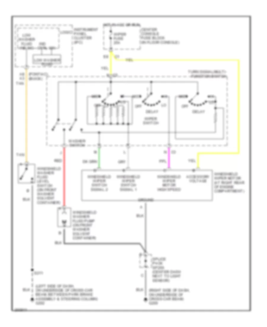 Электросхема передних стеклоочистителей дворников и омывателя лобового стекла для Buick Rendezvous CXL 2005