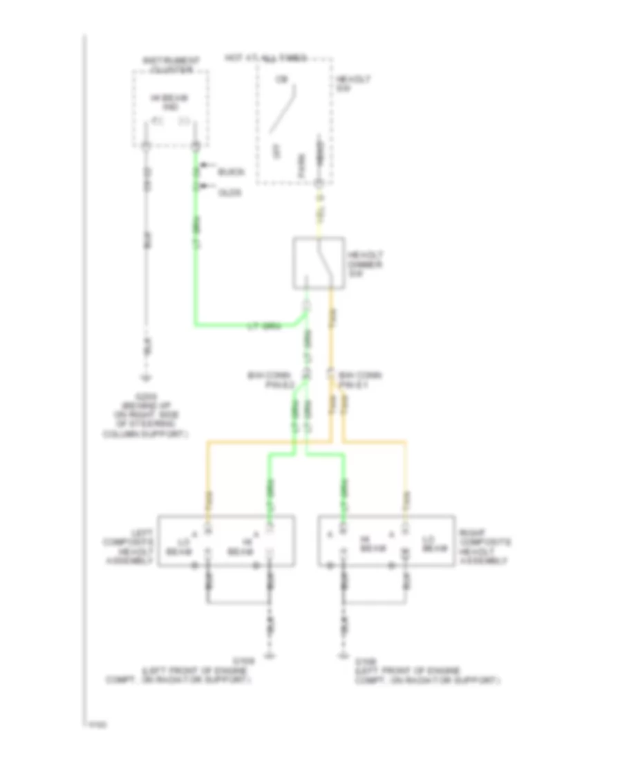 Headlight Wiring Diagram, without DRL for Buick Century Custom 1994