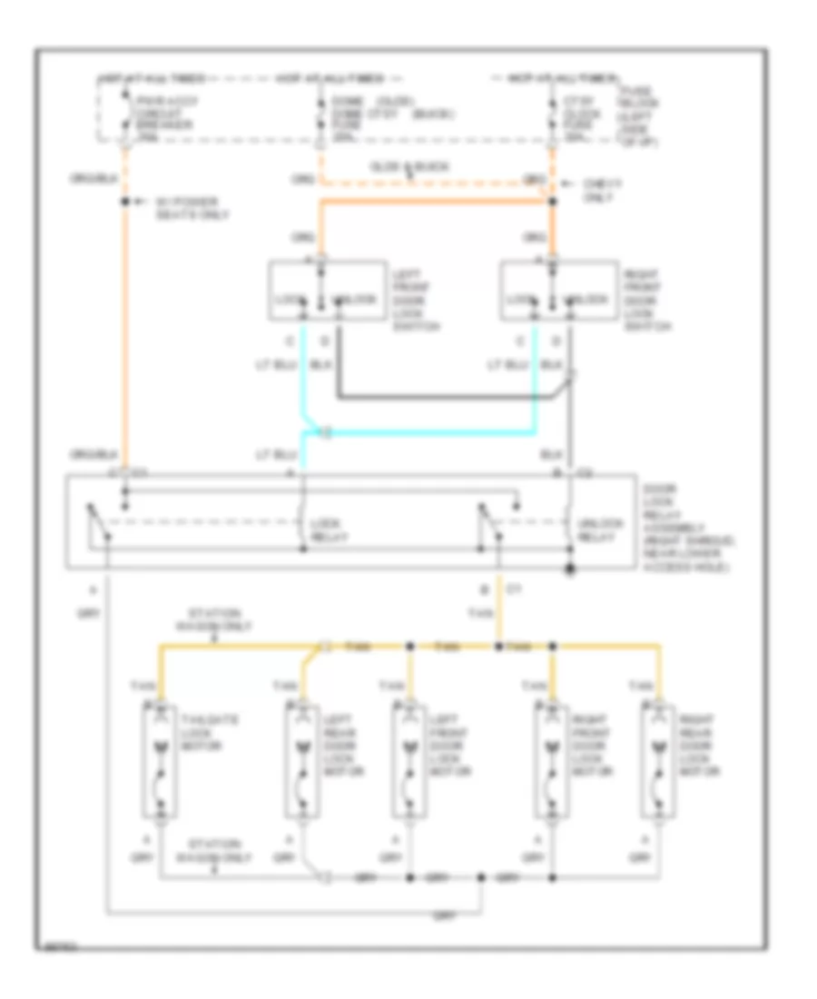 Power Door Locks Wiring Diagram for Buick LeSabre 1990