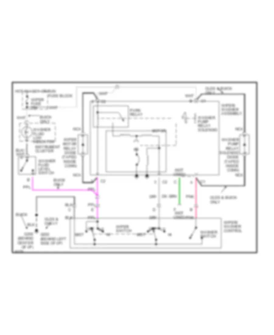 Электросхема стеклоочистителя, дворников и омывателя С 2 скоростями для Buick LeSabre Custom 1990