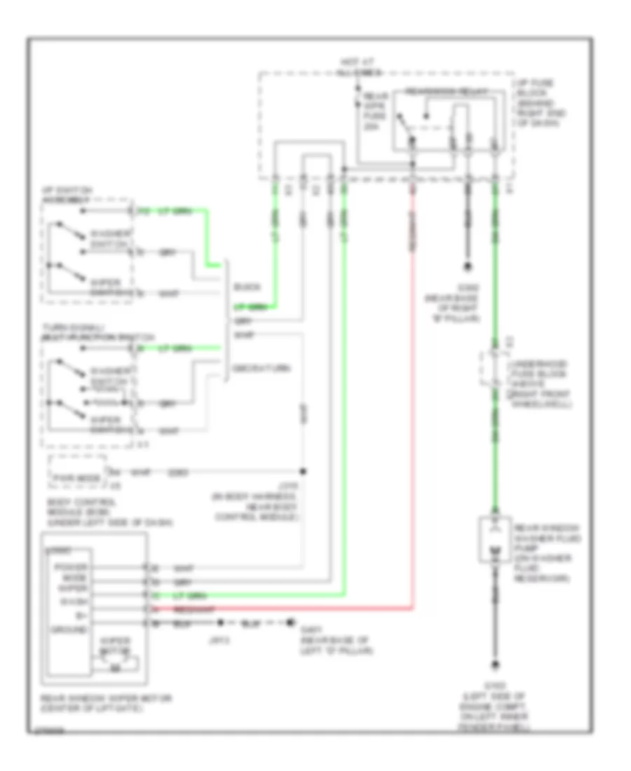 Электросхема заднего стеклоочистителя дворника и омывателя для Buick Enclave CXL 2008