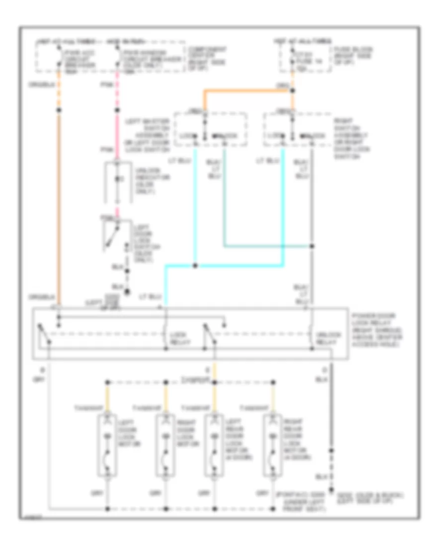 Power Door Lock Wiring Diagram, without Keyless Entry for Buick Regal Custom 1990