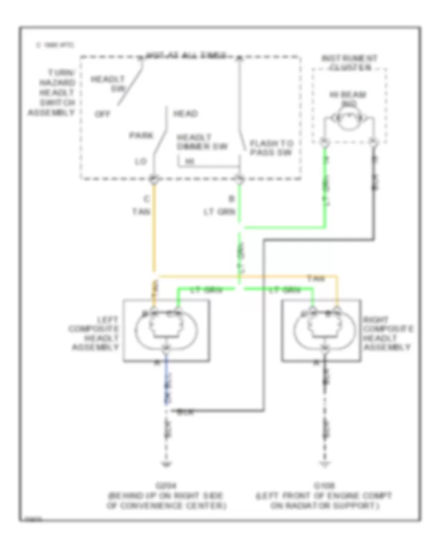 Headlight Wiring Diagram, without DRL for Buick Skylark Custom 1995
