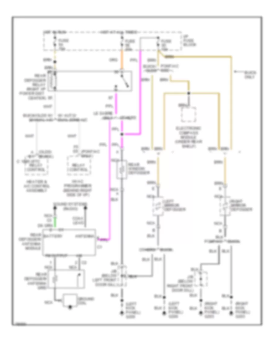 Defogger Wiring Diagram, Except Bonneville with C61 for Buick LeSabre Limited 1996