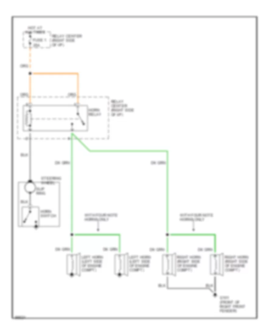 Horn Wiring Diagram, without Theft Deterrent for Cadillac Fleetwood Sixty Special 1991