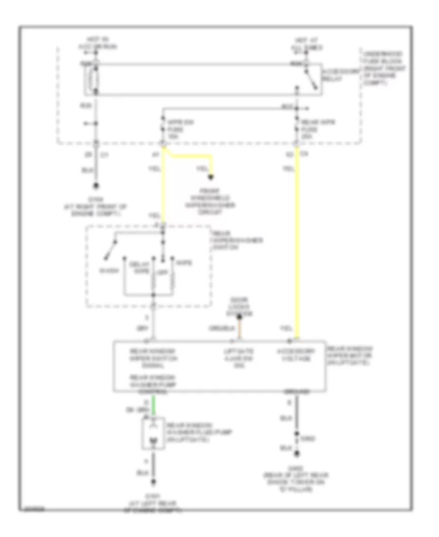 Электросхема заднего стеклоочистителя дворника и омывателя для Cadillac SRX 2005