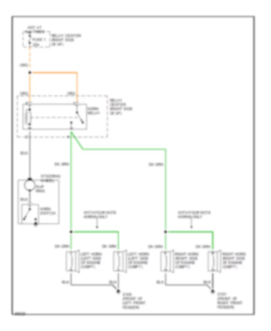Horn Wiring Diagram, without Theft Deterrent for Cadillac Fleetwood 1992