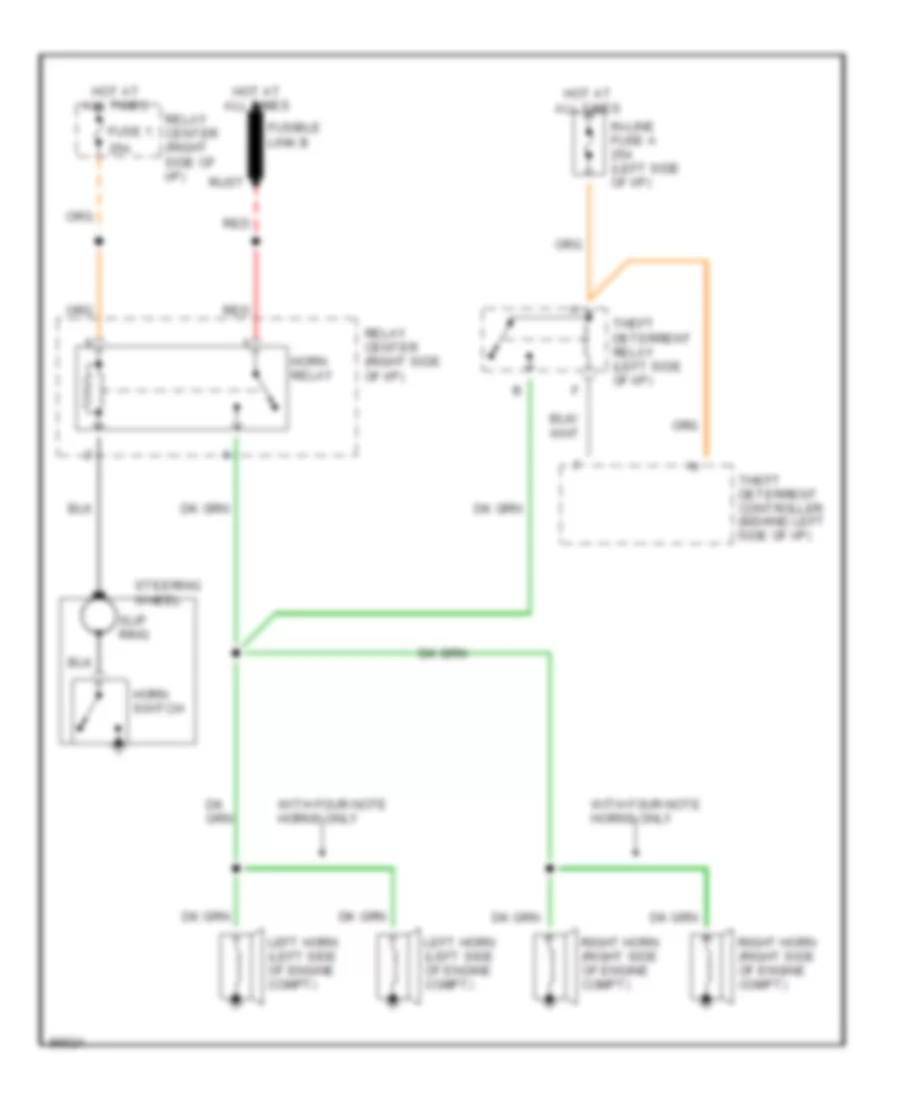 Horn Wiring Diagram with Theft Deterrent for Cadillac DeVille 1990