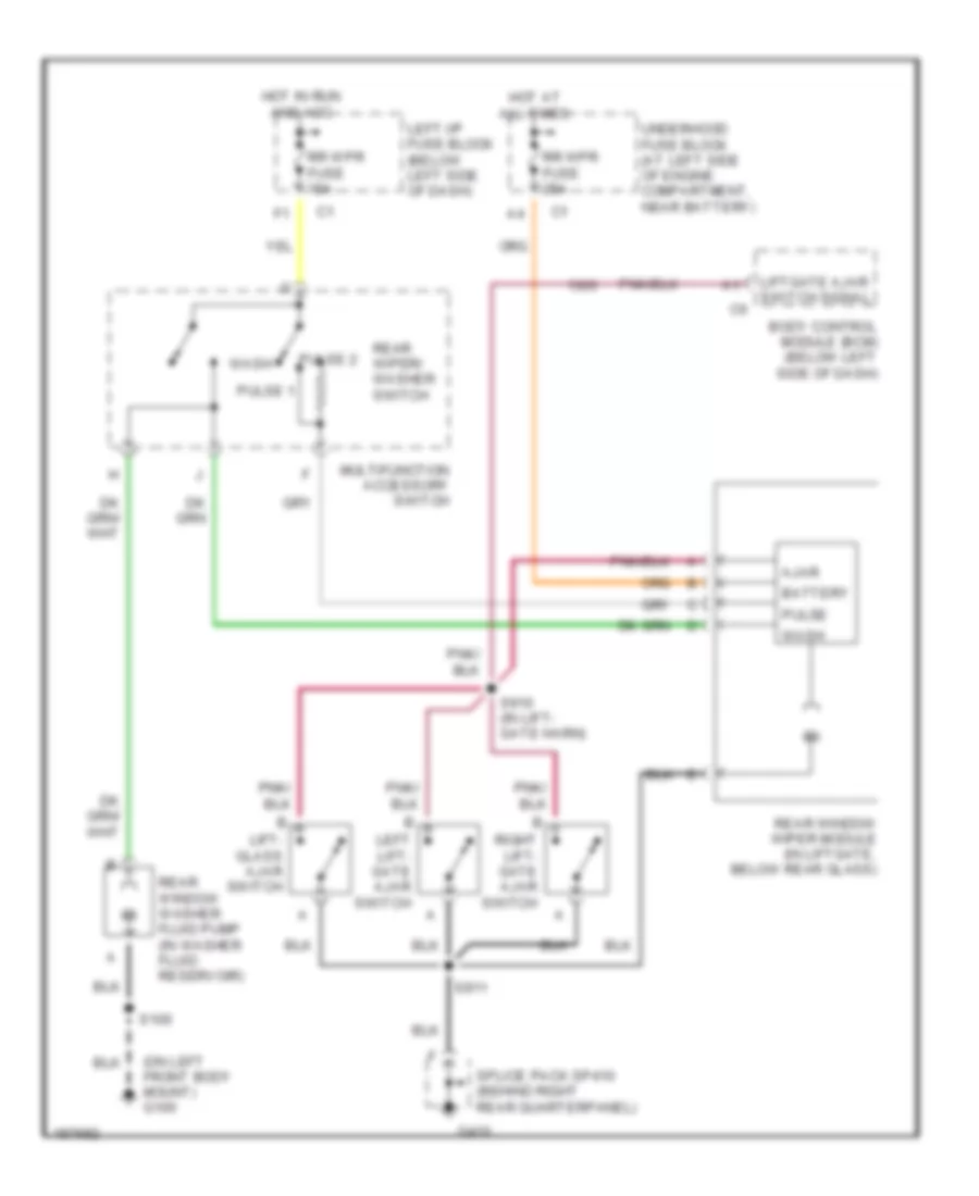 Электросхема заднего стеклоочистителя дворника и омывателя для Chevrolet Suburban C2004 1500