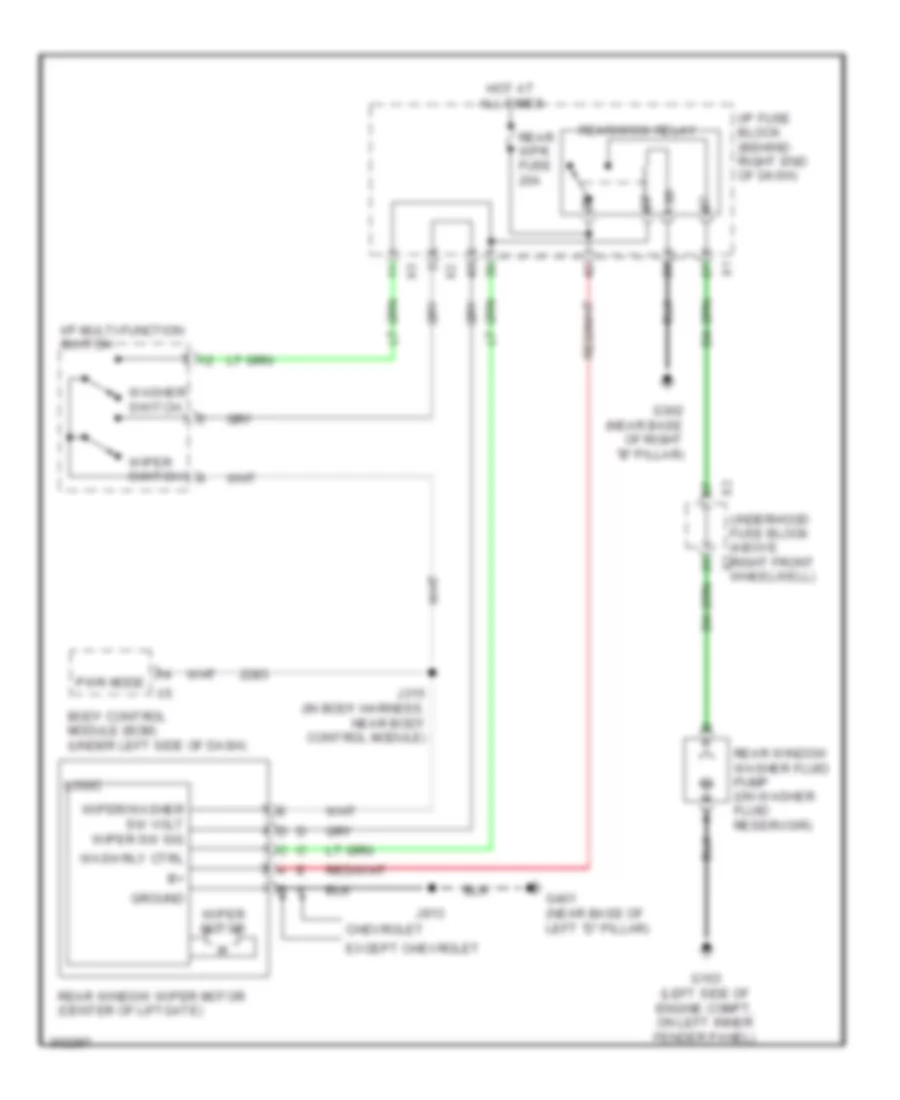 Электросхема заднего стеклоочистителя дворника и омывателя для Chevrolet Traverse LS 2009