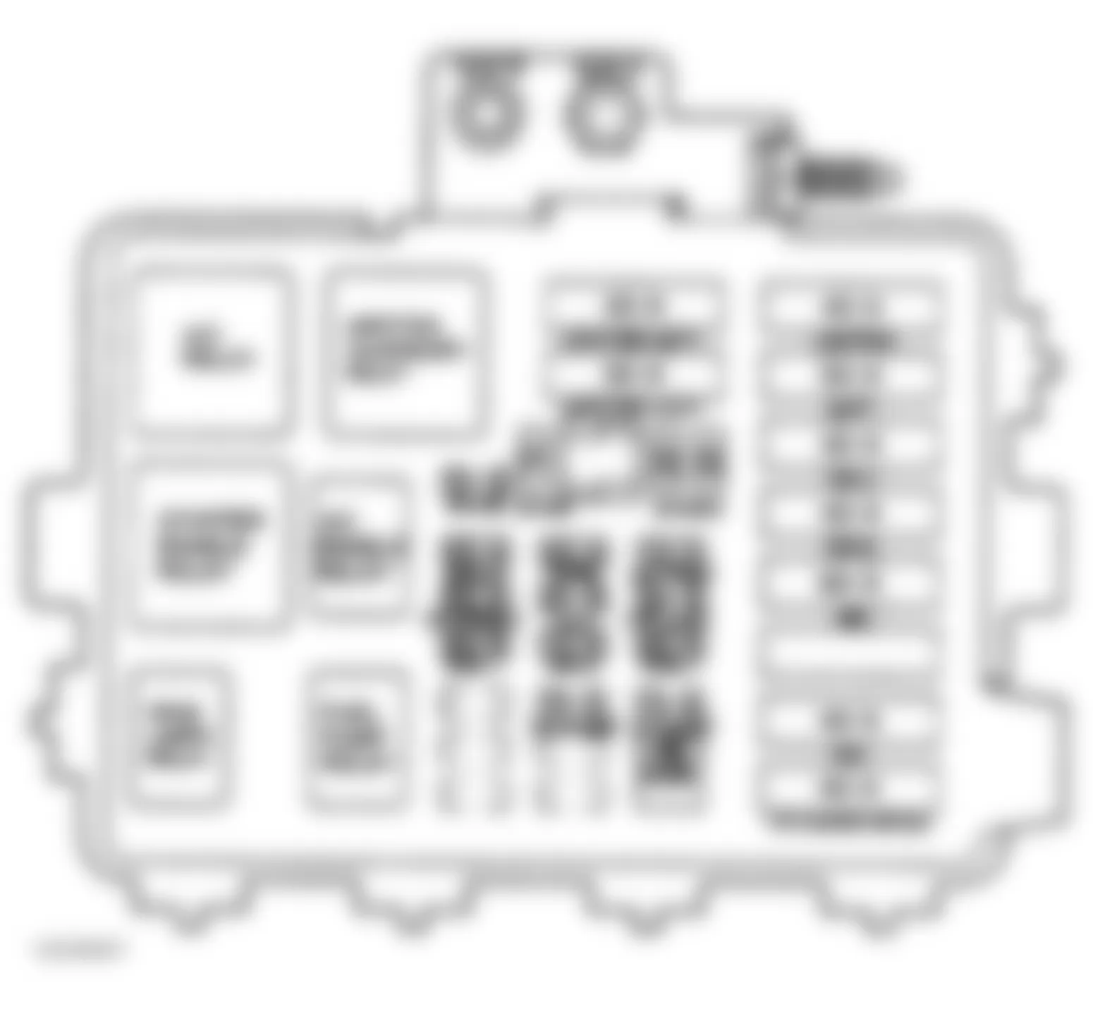 Chevrolet Astro 1996 - Component Locations -  Front View of Underhood Fuse-Relay Center (2000-01)