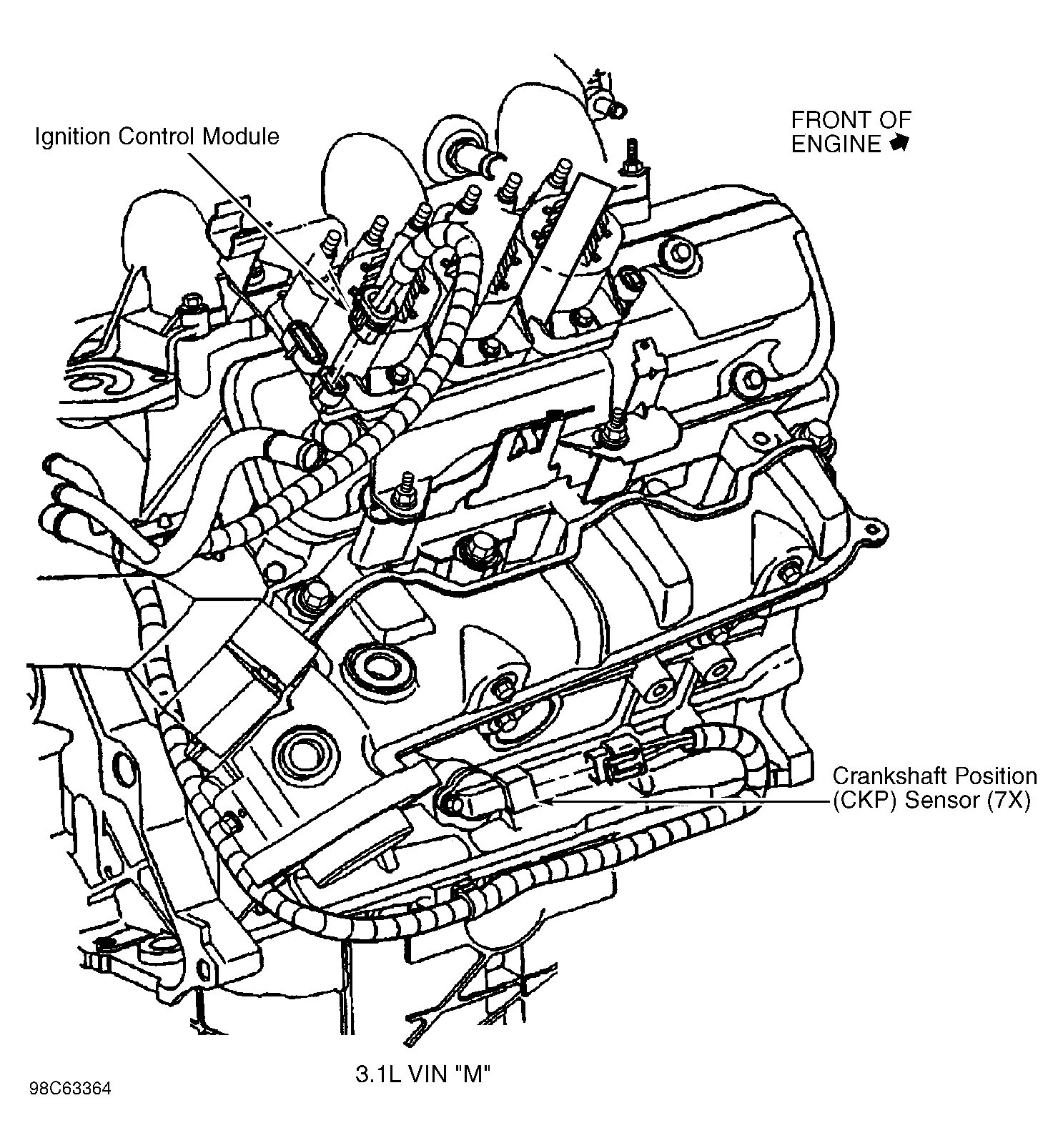 Chevrolet Lumina LS 1999 - Component Locations -  Right Side Of Engine (3.1L VIN M)