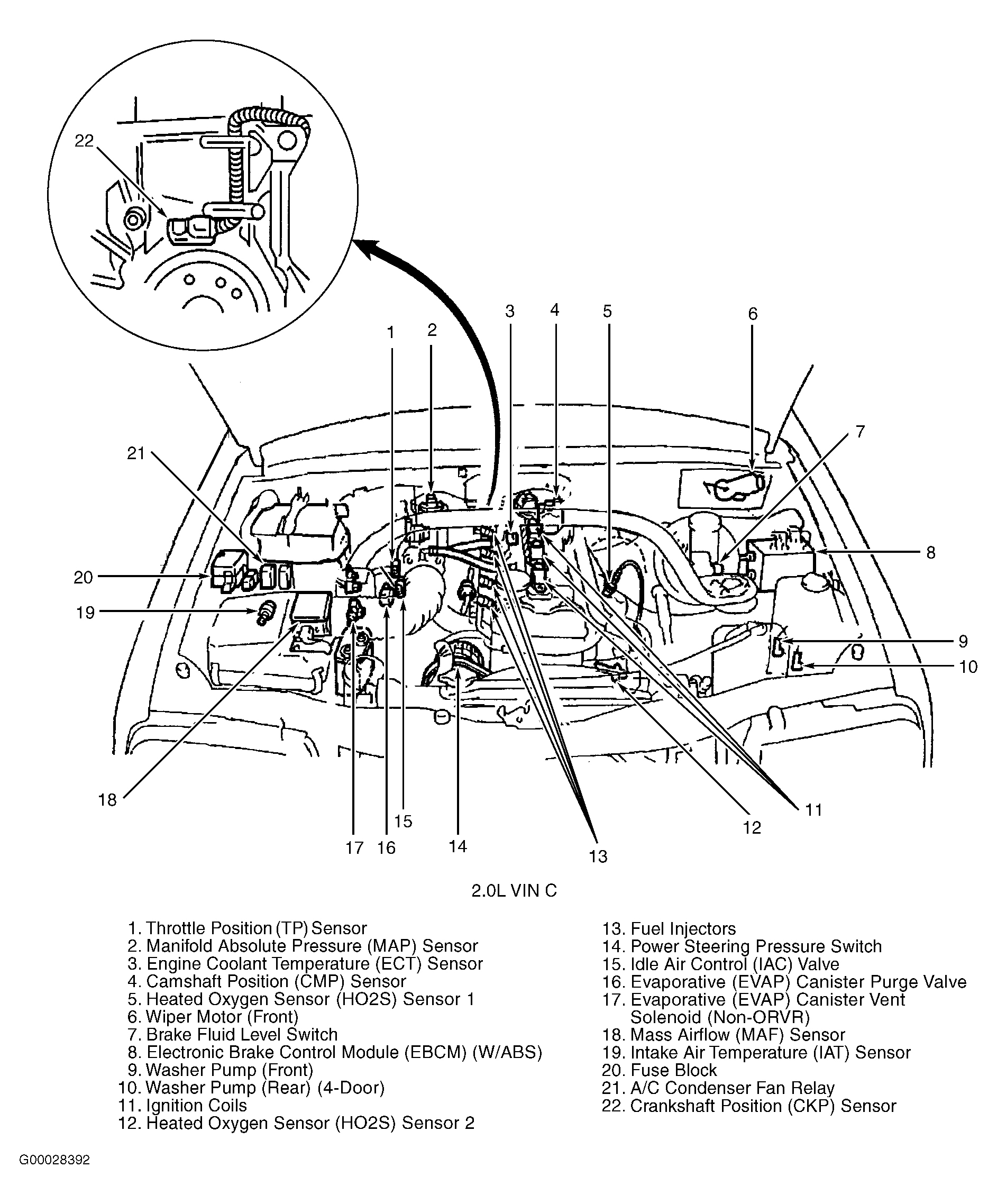 Chevrolet Tracker 2003 - Component Locations -  Engine Compartment (2.0L VIN C)